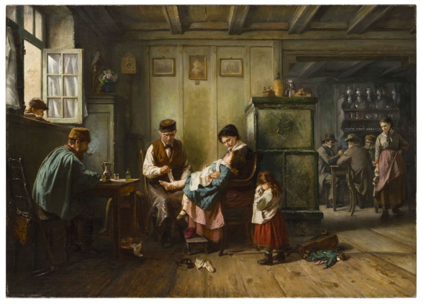 Raphael Ritz (1829-1894), Le Médecin de fortune / Der Gelegenheitsdoktor, 1886, huile sur toile / Öl auf Leinwand, 85 x 120 cm, collection privée / Privatsammlung. 