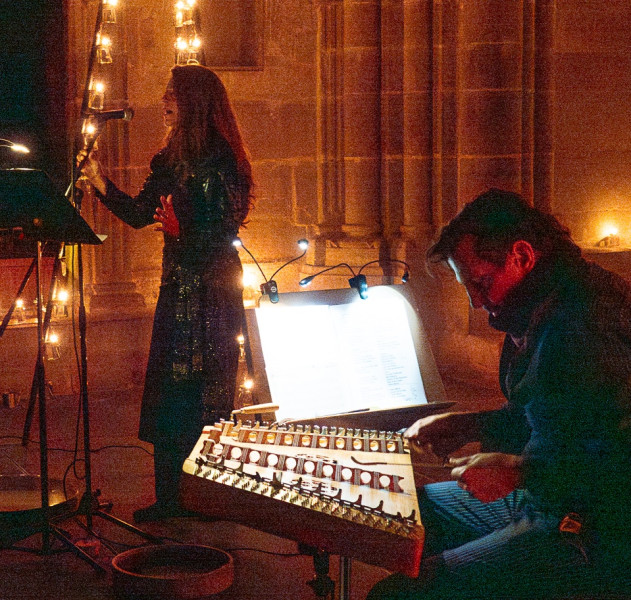 Desert Bridges Blue. Catédrale Saint-Pierre en Lumières 2025 avec Ephraim Salzmann Hackbrett Valaisan
