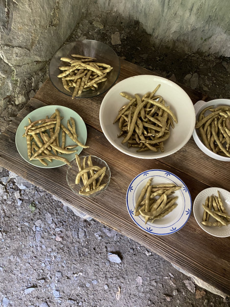 Des haricots dorés dans des bols