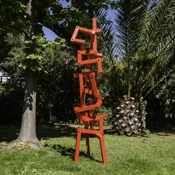 Construction Rouge, bois peint, Marc Raymond sculpteur