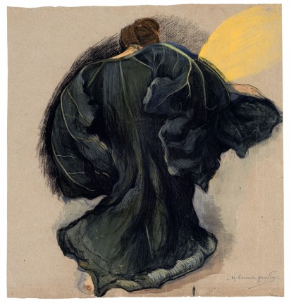 Marguerite Burnat-Provins, Femme à la feuille de courge, 1902, fusain, pastel, craie, aquarelle et gouache sur papier de couleur, 52.5 x 49.5 cm, Musée d’art du Valais, Sion, inv. BA D 725, achat en 1970