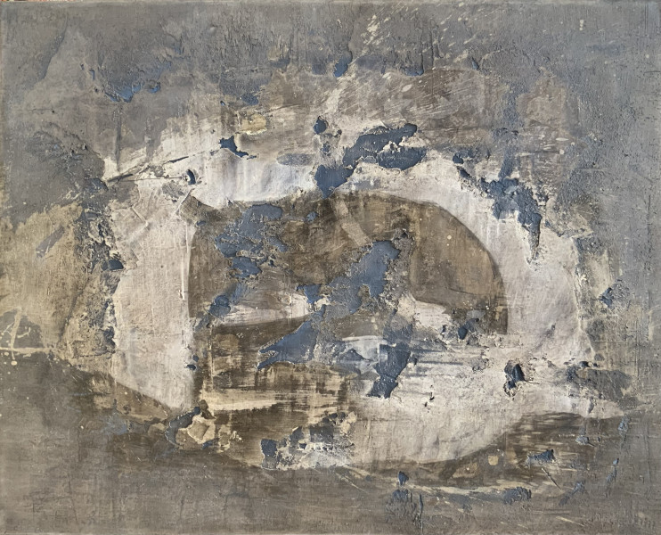 Leinwand 150 x 130, „Moving Times“ , Mineral Plaster, Ink, Zen dash